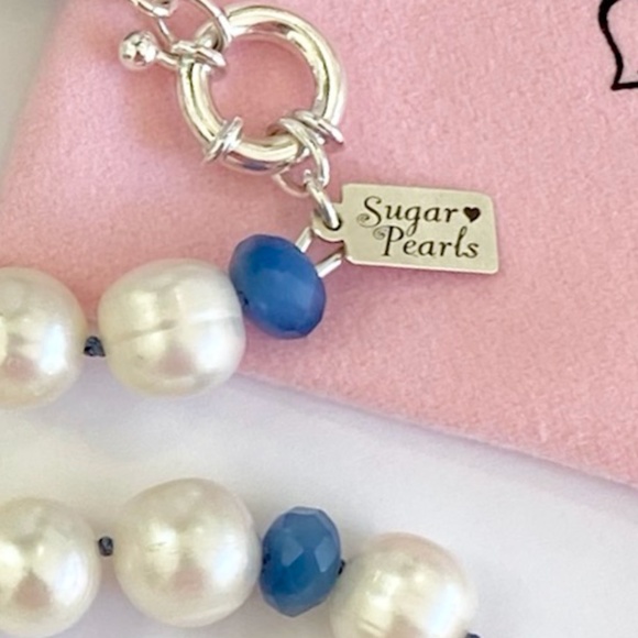 Freshwater Pearl & Blue Agate Necklace/Hand Knotted - Picture 5 of 5